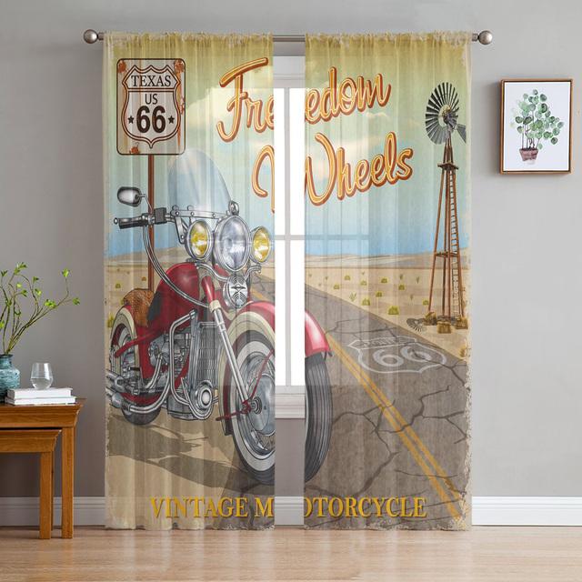 Motorcycle Highway Retro Style Chiffon Sheer Curtains For Living Room Bedroom Home Decoration Window Voiles Tulle Curtain