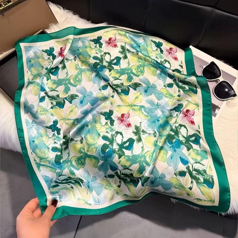 70x70cm Lightweight Cotton Silk Square Scarf With Boho Floral Print Breathable Neck Wrap Women
