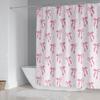 Pink Bow Shower Curtain Polyester Waterproof Fashion 1pc/3pcs/4pcs Bathroom Floor Mat Toilet Set Bath Accessories Mildew Proof
