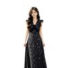 New Black Lace Splicing Floral Dress Summer Vacation Style French Temperament Design Sense Thin Pinch Waist Length