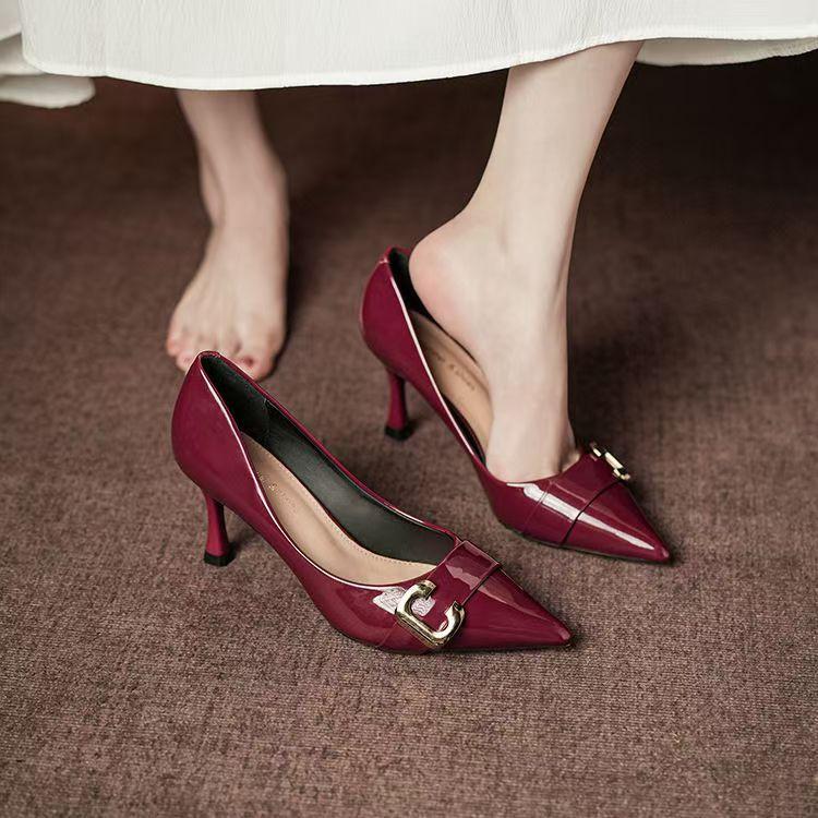 Red High Heels Women's Thin Heels New Spring and Autumn Temperament Women's Shoes Niche Shallow Mouth Pointed Single Shoes