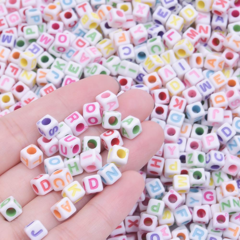 Mixed Acrylic Color 26 Initial Letters Big Hole Beads For Jewelry Making Supplies White Block Spacer Bead DIY Bracelet Materials