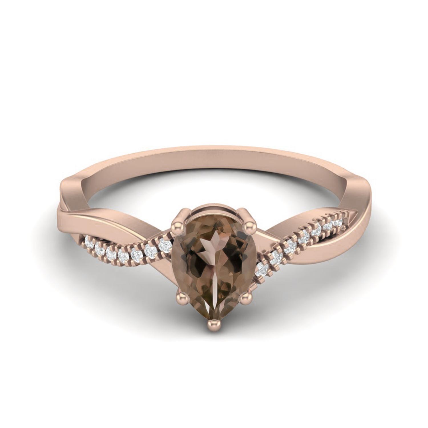 7x5 мм Грушевидный дымчатый кварц 925 пробы стерлингового серебра с покрытием из розового золота Одиночный камень Разделенный ободок Женское кольцо на годовщину 5 ярко-розовый