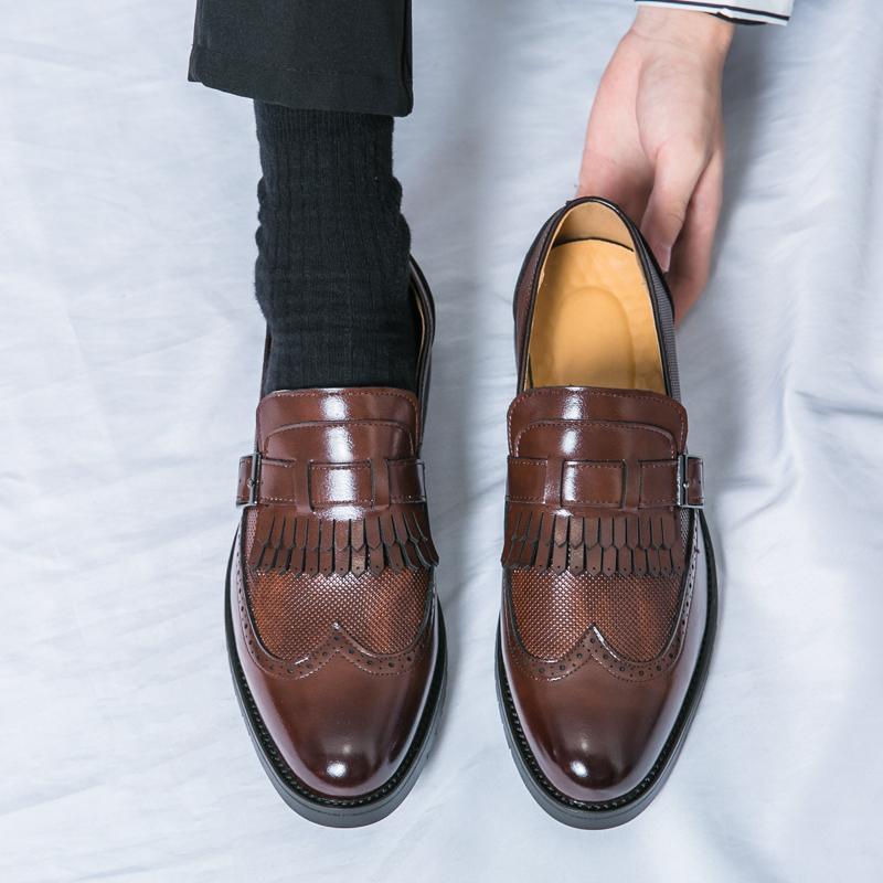 Fashion Designer Trend Men's Tassels Leather Slip On Platform Shoes Male Formal Wedding Prom Dress Homecoming Sapatos Tenis Masculino