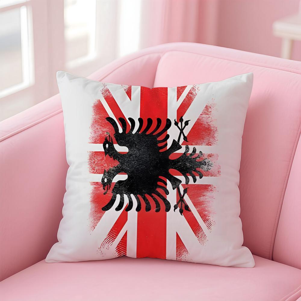 National Patriotic Symbol AAlbanians Flag Cushion Cover Pillowcase Short Plush Invisible zipper Room Sofa Cushion Cover