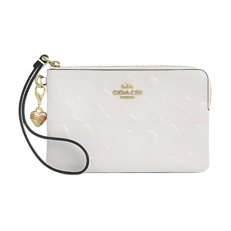 Coach Corner Zip 15 Logo Heart Charm Design Patent Leather Mini Wallet Women wallet Chalk-White CDF04-IMCHK Chalk White