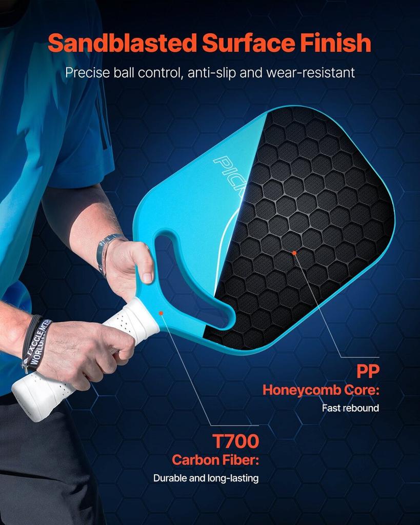Pro Carbon Fiber Pickleball Paddle with Aero Throat Honeycomb Core Racket