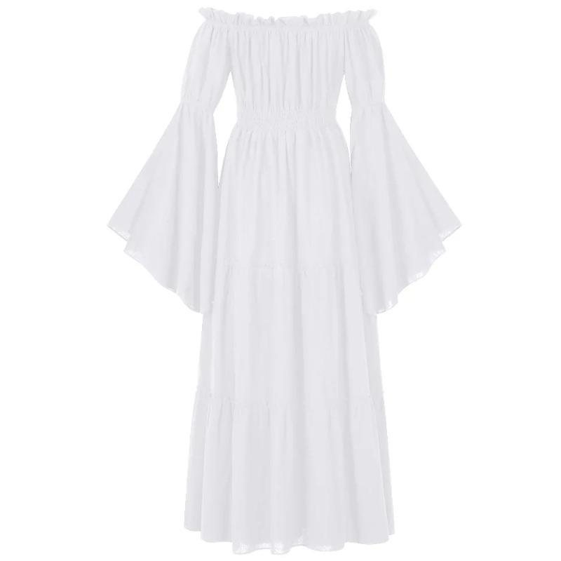 Women Medieval Vintage Dress Off Shoulder Ruffle Long Renaissance Victorian Dresses Cosplay Retro Gown Halloween