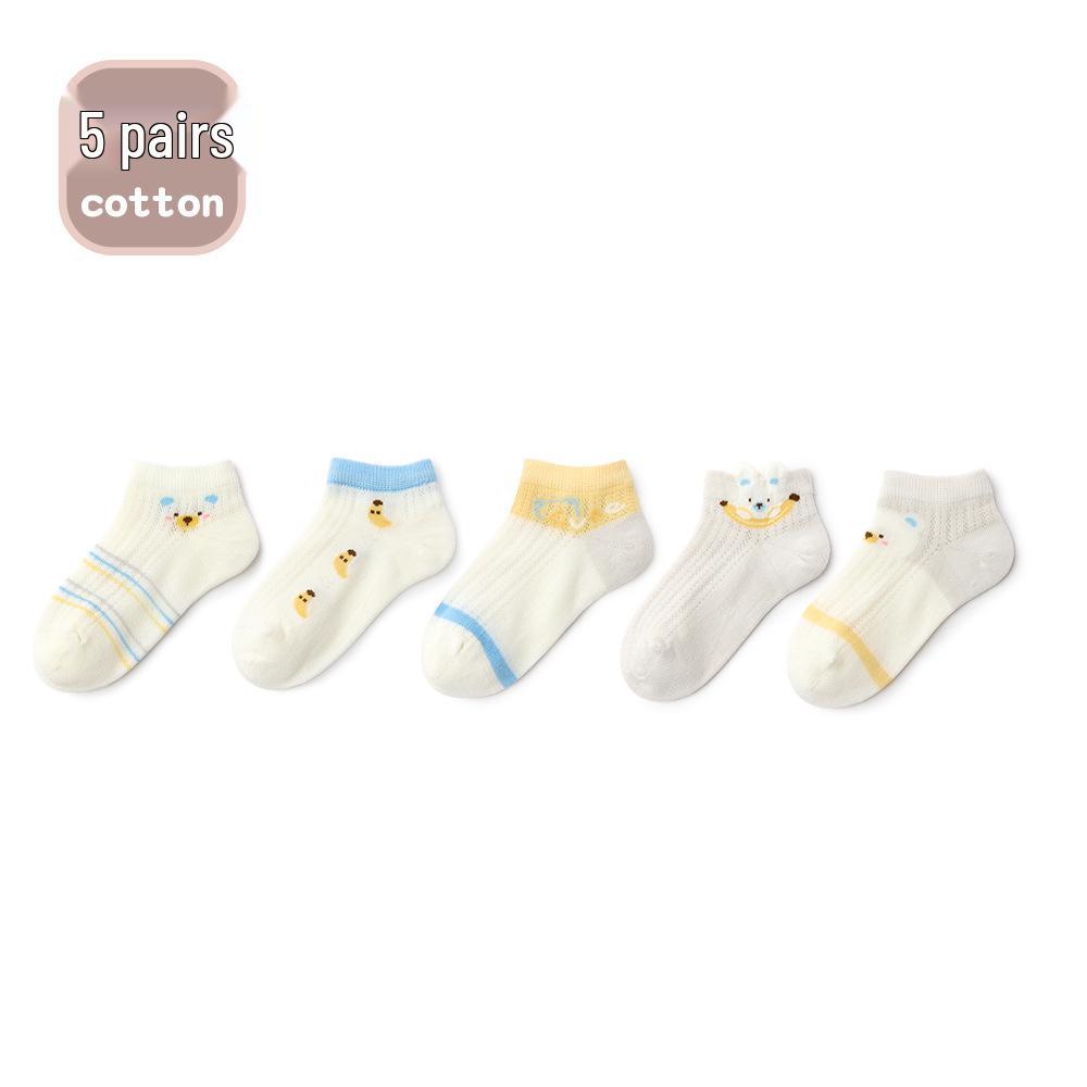 Infant Toddler Breathable Mesh Bear Ankle Socks - Seamless, Antibacterial Cotton for Boys (Spring/Summer)