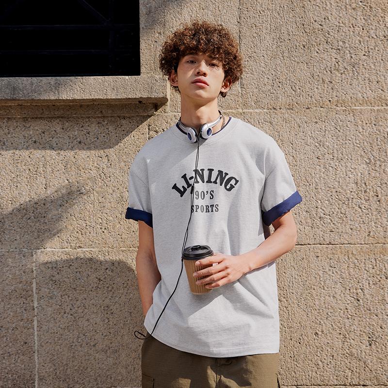 Li-Ning Weekend Youth Loose Soft Comfortable Crew Neck Casual Sports Short Sleeve T-Shirt Unisex T-Shirt Crescent-Flower-Gray AHSU683-1