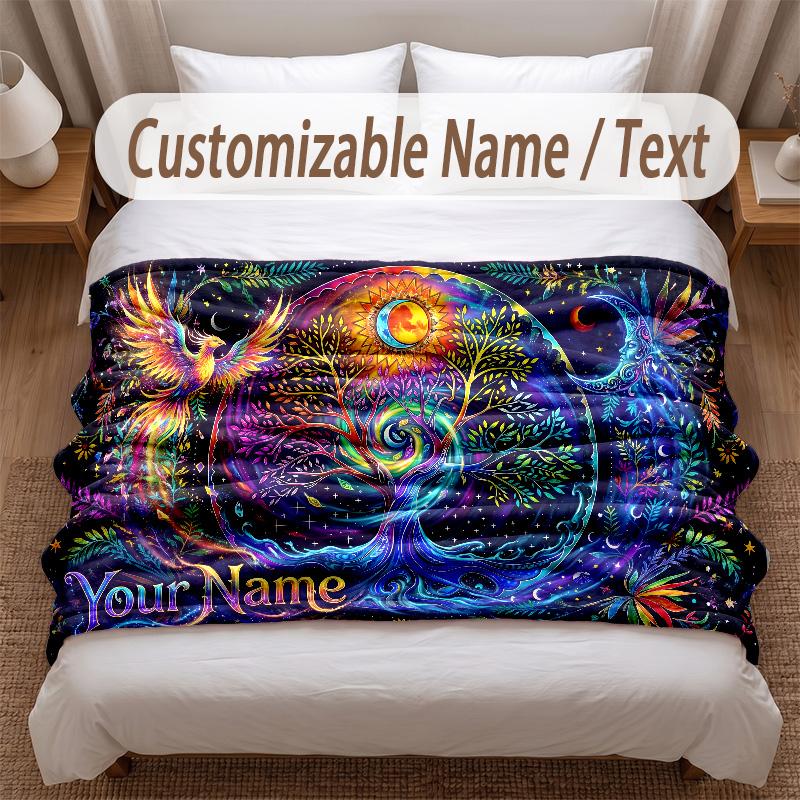 Space Cosmic Theme Soft Blanket Personalized Custom Name Text Print Warm Blanket Home Sofa Bedroom Decor