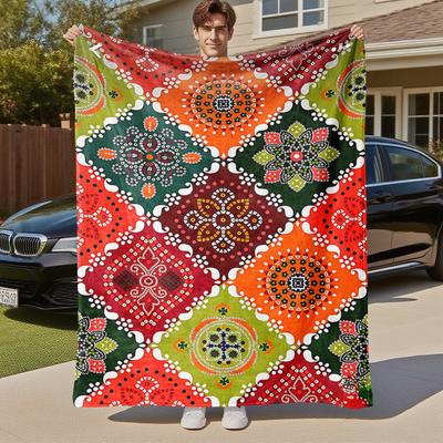 1pc Mandala Patterns Outdoor Flannel Blanket Soft Warm All-Season Throw for Sofa Bed Car Camping Office, Cozy Gift Idea1121S