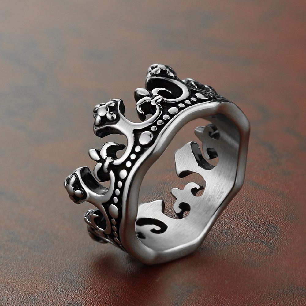 European American Stainless Steel Crown Ring Band - Titanium King Jewelry
