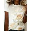 Damen Sommer Blumenprint Groß Locker Lässig T-Shirt Modisch Bequem Weich Atmungsaktiv Minimalistisch Täglich Kurzärmliges T-Shirt