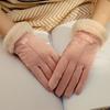 Winter Thickened Plush Gloves Womens Leather Glove All Finger Warmth Cold Proof Single Color Elegant Mittens Stylish Accessories