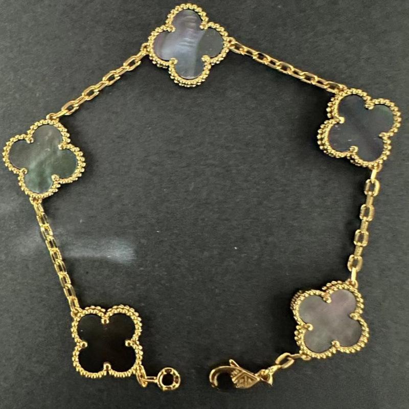 Exquisite Four-leaf Clover Bracelet for Women Five-flower Bracelet Double-sided Natural White Mother-of-pearl and Carnelian Bracelet