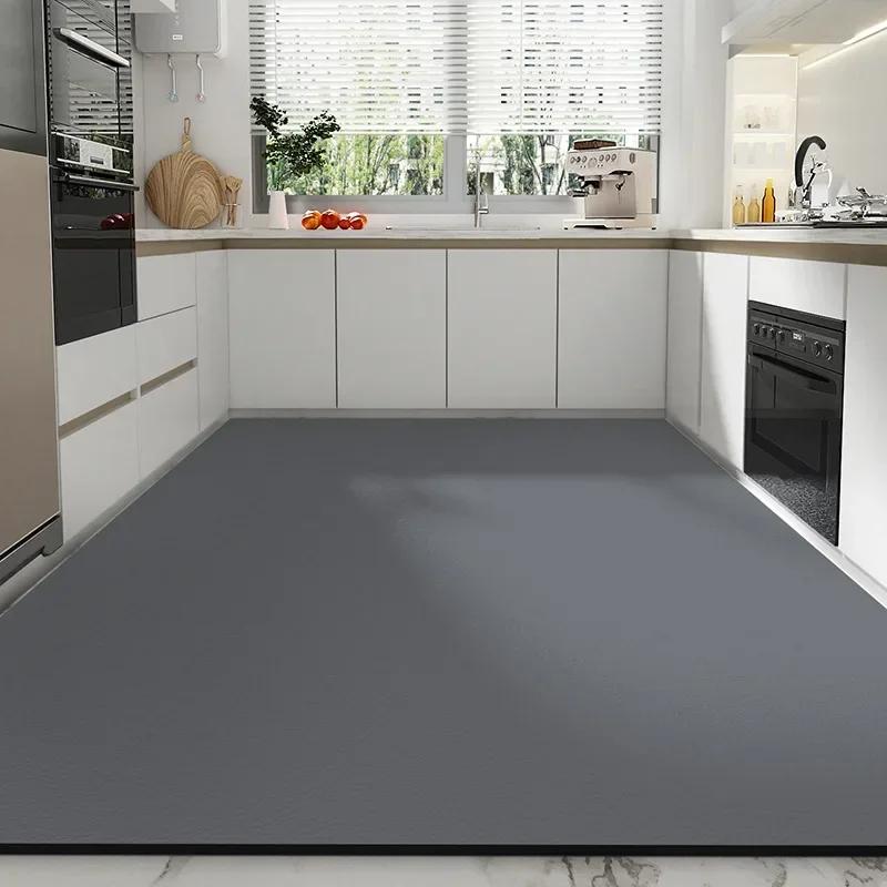 Solid Minimalist Kitchen Floor Mat PVC Anti-slip Waterproof Oil-proof Dirt-resistant Rug Strip Leather Mats for Home