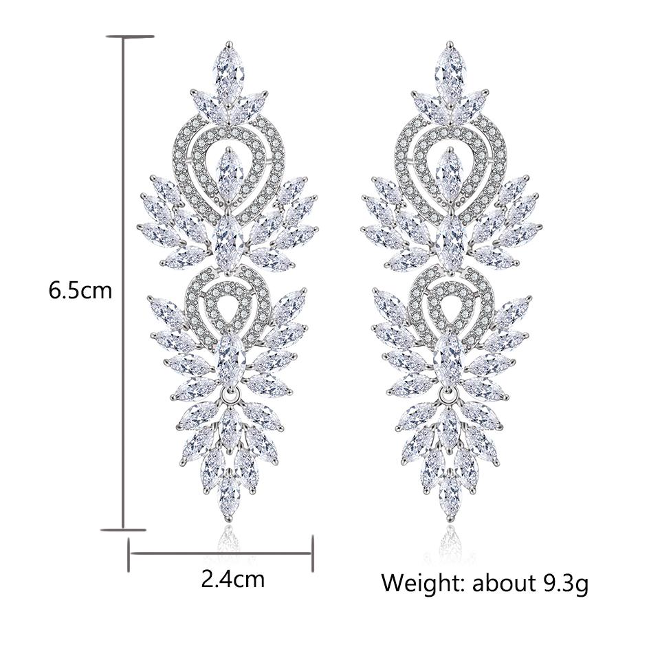 Luxury Leaf Marquise Zircon Long Drop Dangle Earrings Shiny AAA Cubic Zirconia Bridal Women's Wedding Party Zircon Accessories