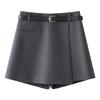 Women's Gray High Waist Slimming Skort - Elegant Petite Wide Leg Summer Shorts 2025
