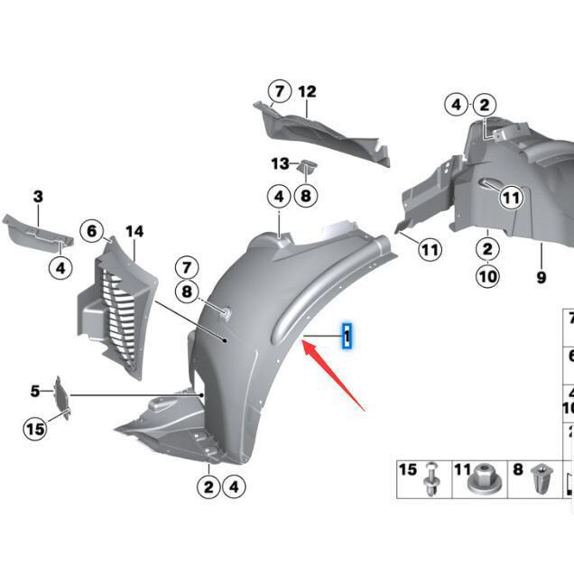 BMW X5 E70 Front Wheel Liner - Part Numbers 51717169411, 51717169412