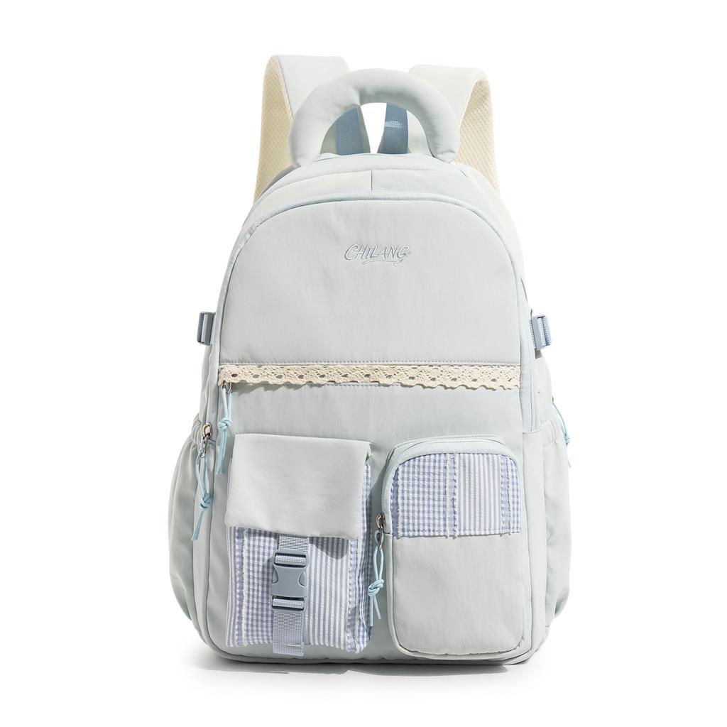 Schoolbag Backpack Female Middle School Student Korean Version Versatile Class Backpack Sweet Girl Simple Casual Lace High School Student School Bag
