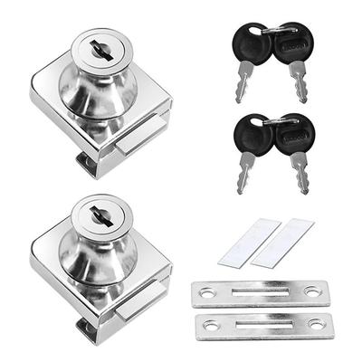 2 Pcs Zinc Alloy Glass Door Lock, Rustproof Cabinet Lock Door Lock, For 5-12mm Glass Door Without Drilling, With 4 Keys