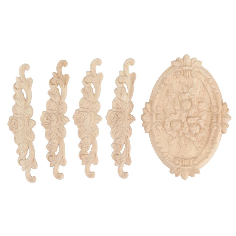 5pcs Wooden Unfinished Rubber Wood Corner Applique Furniture Decor Wood Appliqué  Cabinet Refurbish