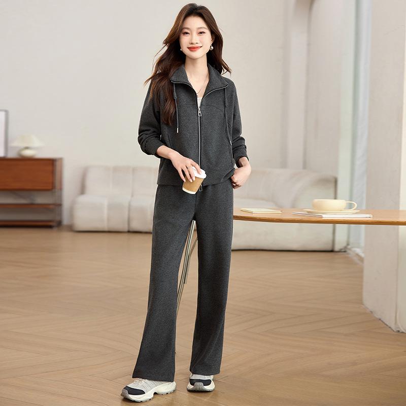 

Женский модный облегающий комплект-двойка: Свитшот и брюки широкого кроя на весну/осень L (115-130 jin) чёрный/серый