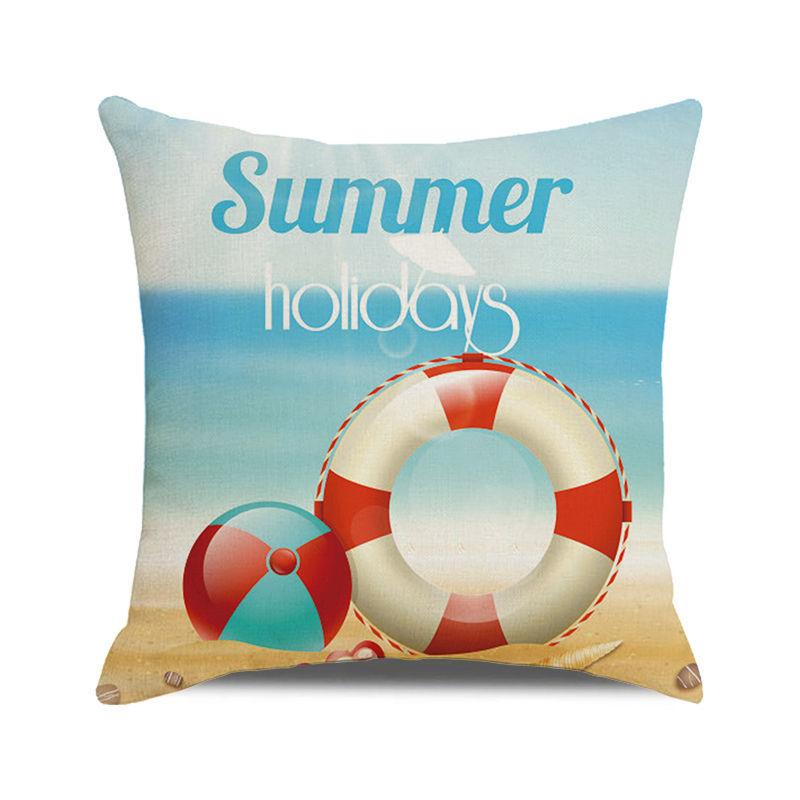 Watercolor Summer Beach Digital Printing Short Plush Pillow Covers for Car Sofa Office Cushion Cover Home Goods 60x60cm