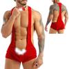 Sexy Mens One-piece Soft Velvet Christmas Lingerie Wide Shoulder Straps Racer Back Leotard Bodysuit Wrestling Singlet Underwear with Bowtie