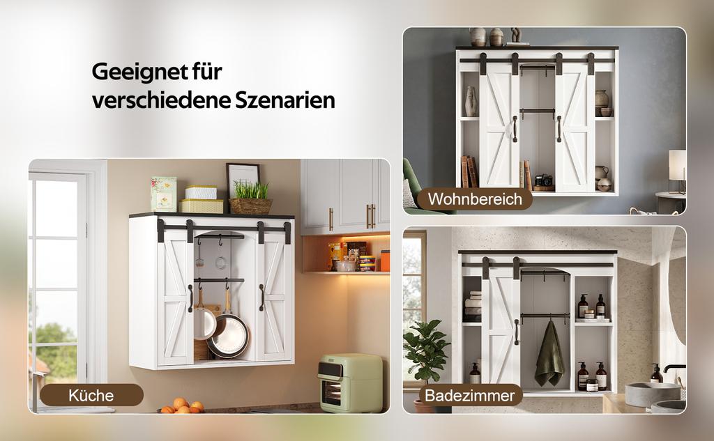 Armario de Pared para Cocina con 2 Puertas Correderas y Estantes Ajustables, Armario de Pared de Almacenamiento para Sala de Estar, Baño y Lavadero, 80 × 31 × 76 cm
