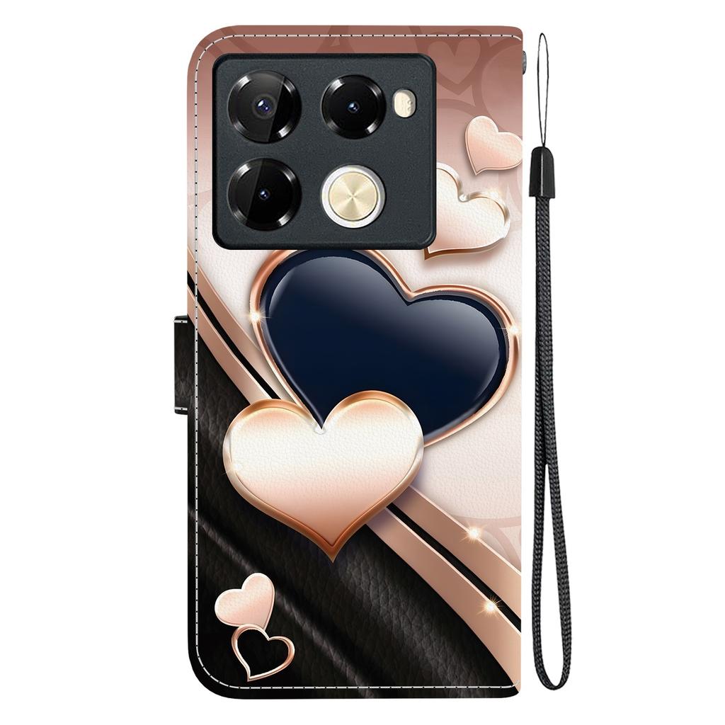 Handmade PU Leather Flip Case for Infinix Note 40 Pro 4G/5G (X6850/X6851) Anti-Slip Shockproof Cover with Wrist Strap & Heart/Rose Cat Designs