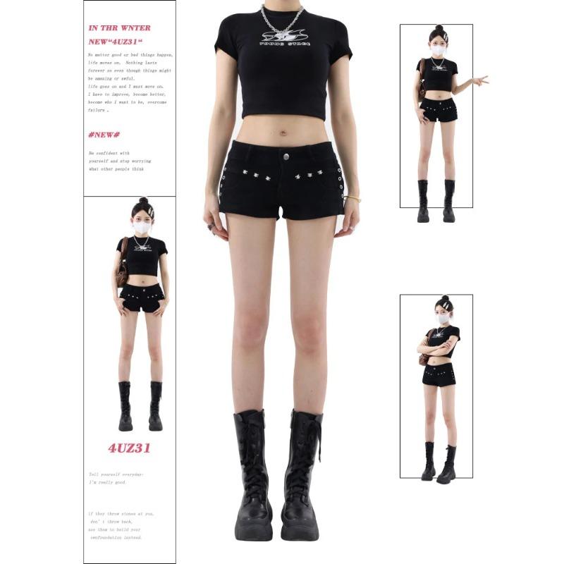 

Женские черные готические джинсовые шорты, винтажные мини-джинсы Harajuku с низкой талией, шорты Y2k, брюки, дрянная эмо-одежда 2000-х, лето S чёрный