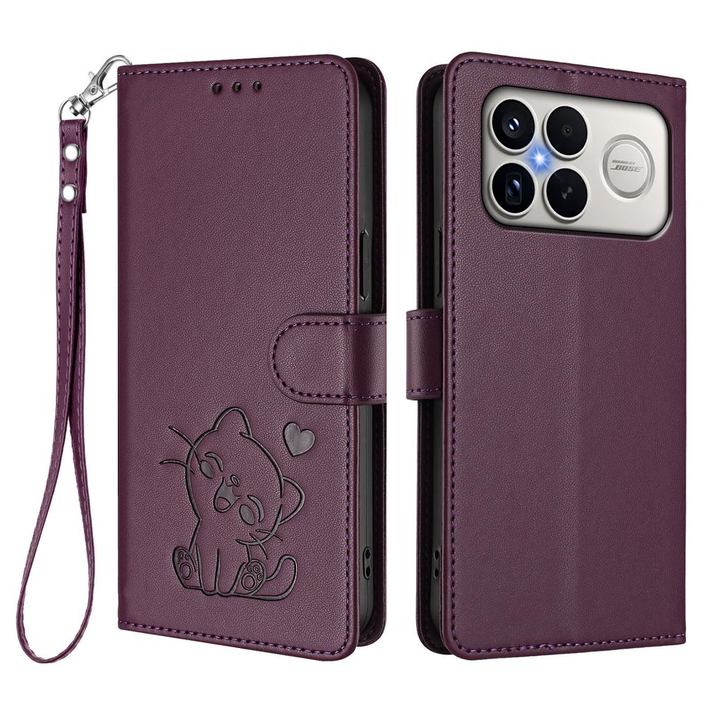 For Xiaomi Redmi K90 Pro Max 5G Wallet Case with Wrist Strap Love Cat Pattern Imprint Leather Phone Cover