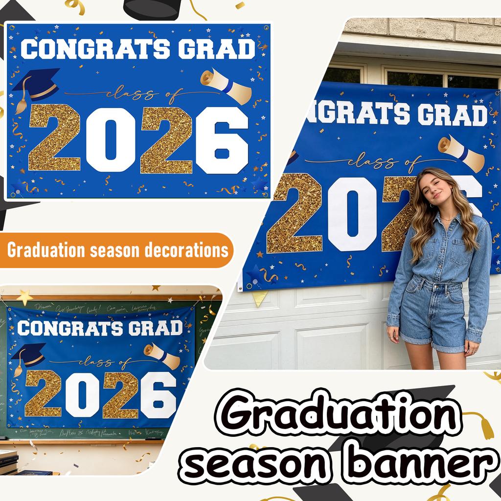 Congrats Grad 2026 Graduation Party Decoration Banner Class of 2026 Graduation Celebration Banner 180x120cm