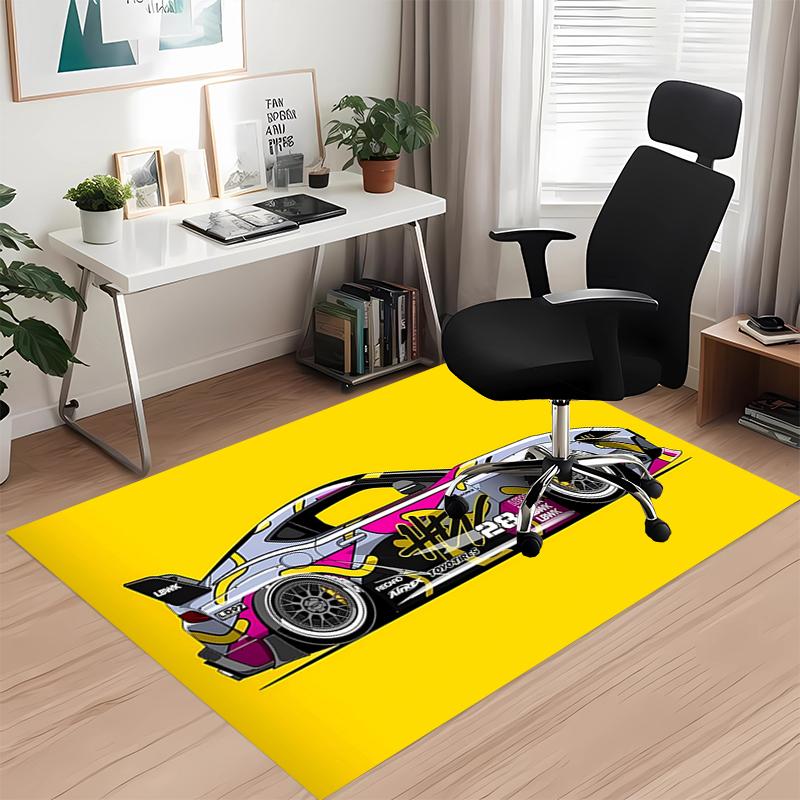 Covor Imprimat cu Tematică de Curse, pentru Scaun de Birou, Sufragerie, Dormitor, Bucătărie, Decor Camere, Cadouri.