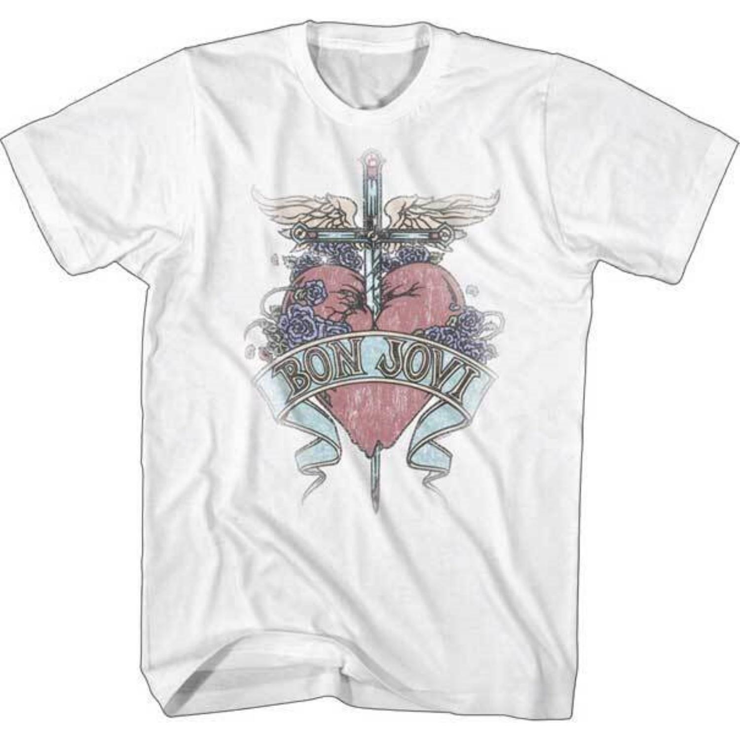 Bon Jovi Official New Men039;s T-Shirt Pierced Heart Tour In White Cotton  SM5XL Unisex T-Shirt S чёрный