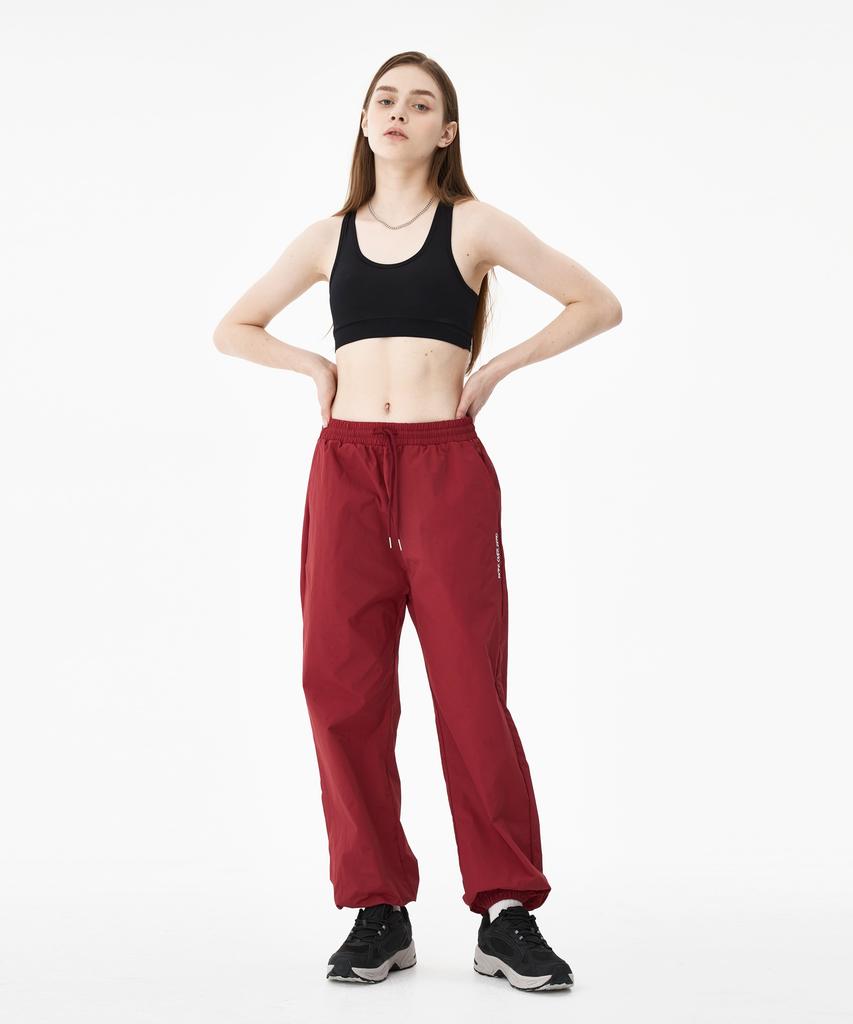 MOZMOZ Solid Embroidered Nylon Jogger Pants Burgundy