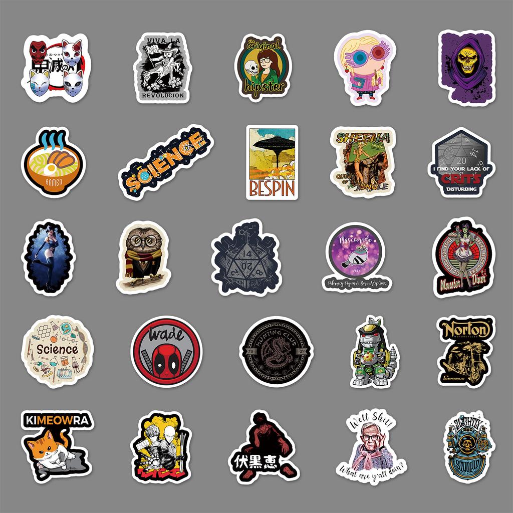 50 Cartoon European and American Retro Doodle Creative Tablet Suitcase Car Suitcase Decoration Stickers