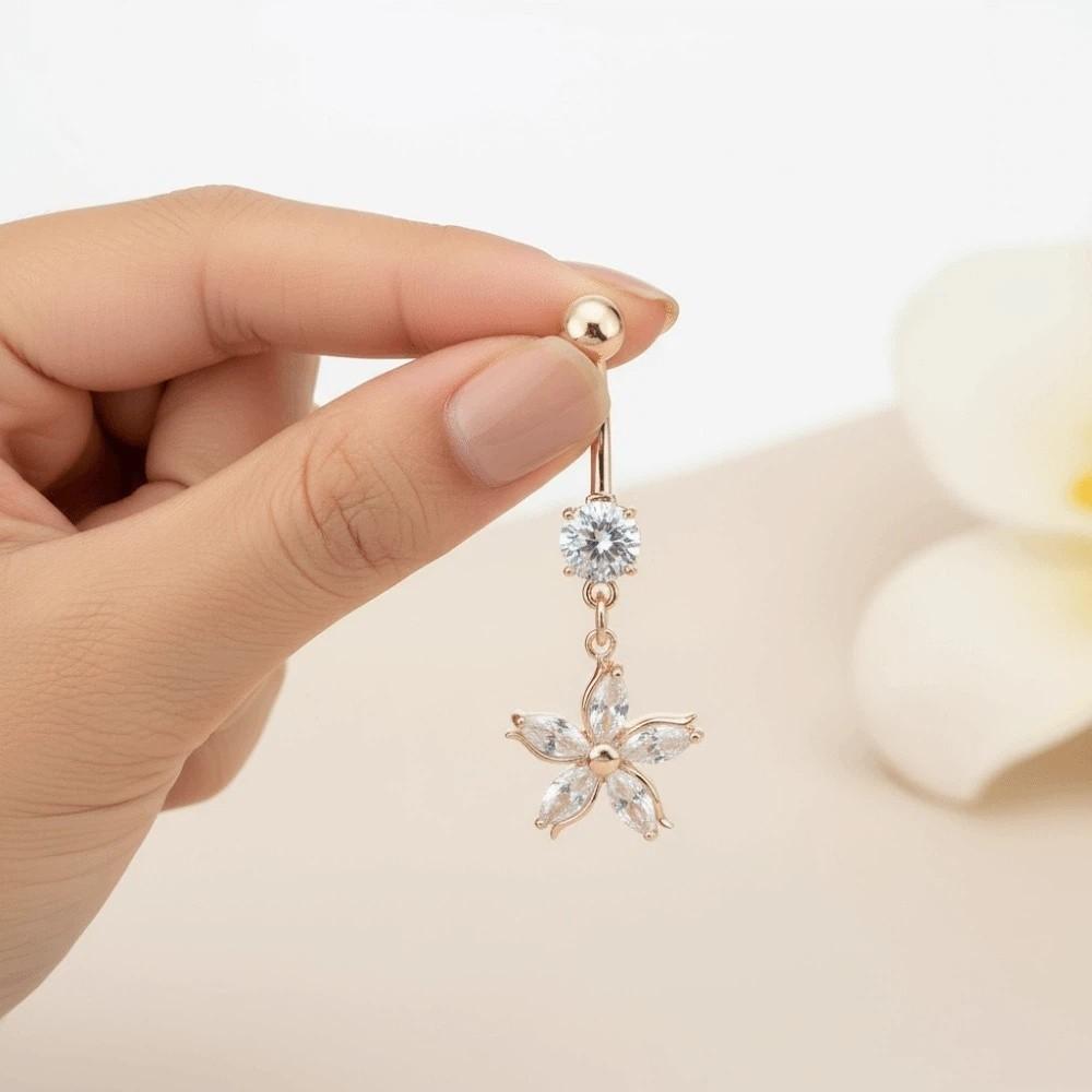 Dual Color Rhinestone Piercing Belly Dangled Design Flower Rhinestone Belly Ring  Seaside Vacation