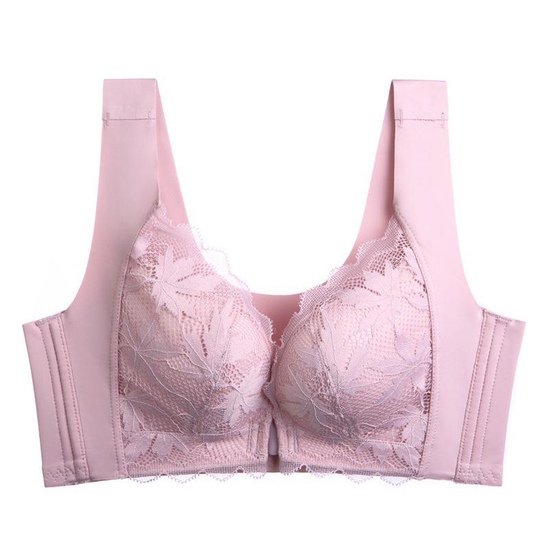 Adjustable Front-Clasp Lace Bra for Large Busts - Wire-Free, Side Support, and Sag Prevention