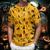 Men's Halloween Print Short Sleeve Henley Shirt Casual Round Neck Top with Button Detail Lightweight Breathable Fabric