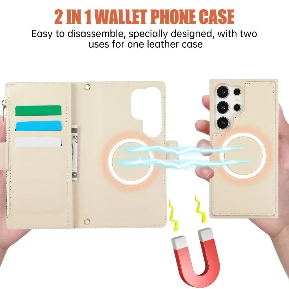 Abnehmbare Brieftasche mit Kartenhalter, Handyhülle für Samsung Galaxy S25, S24 Ultra, S23, S21 FE, S22 Plus, A55, A15, Crossbody-Handgelenkschlaufe