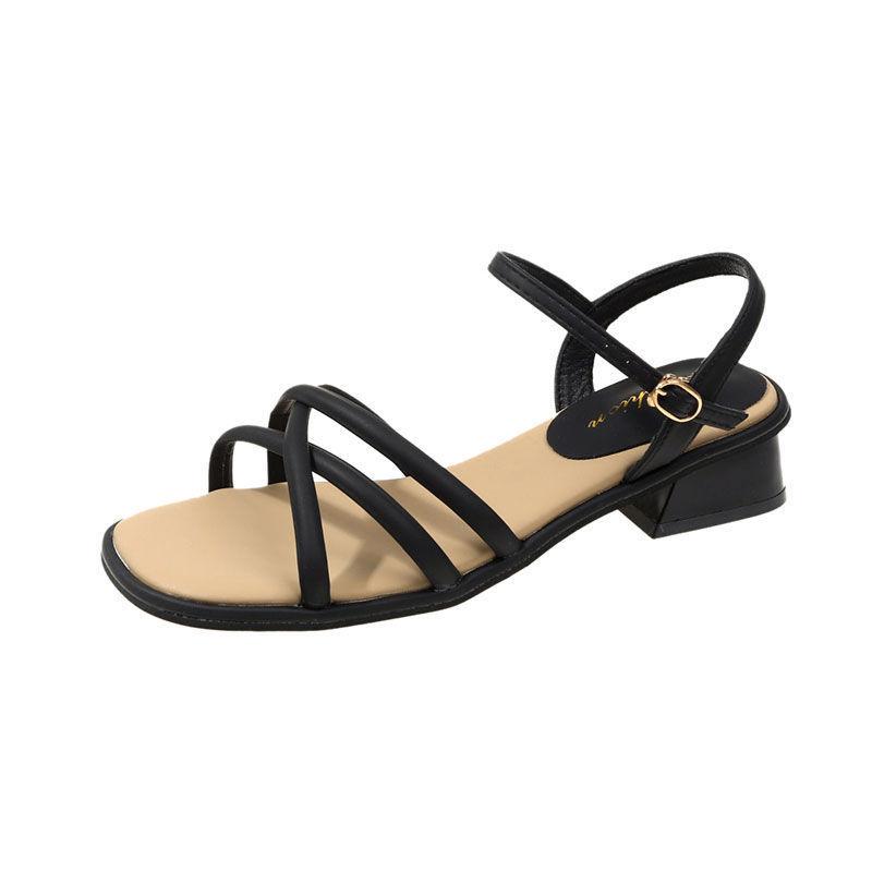 Sandals women's summer 2025 new fashion fashion one-line belt with mid-heel thick heel fairy style with skirt Roman women's shoes