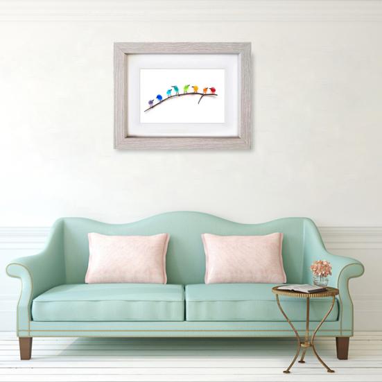 Sea Glass Rainbow Birds Decoration Standing on The Branch Cute Min Colorful Resin Bird Wall Art Ornament Living Room Bedroom Home Decor