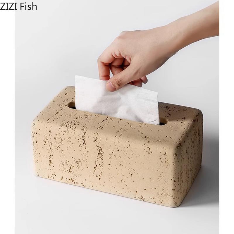 Imitation Cave Stone Tissue Box Creative Design Paper Towel Case Coffee Table Desktop Tissue Boxes Modern Home Decor Accessories