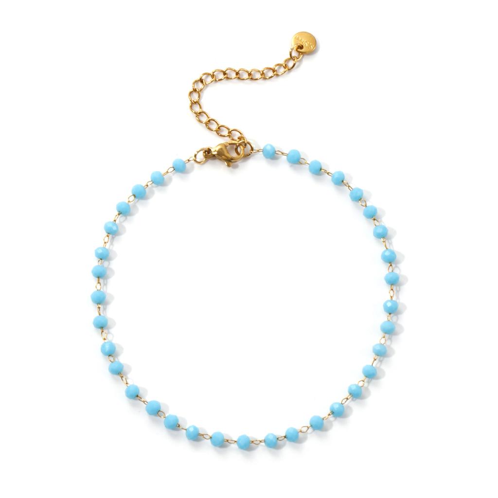 Fashion Summer Anklet 18K Gold Plated 304 Stainless Steel & Glass Beaded Chain Anklets For Women Beach Gift 22cm(8.7") long