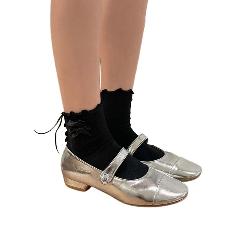 

Bandages Ballet Sock Y2K Flash Solid Color Bows Breathable Sweet Stocking Cotton Short Foot Wear for Womens Summer One Size чёрный