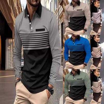 Polo a maniche lunghe a righe da uomo autunno 2024 con colletto alla francese