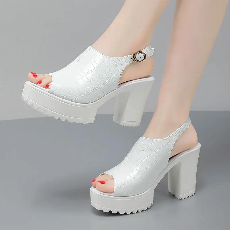 Small Size 32-43 Elegant  Block High Heels Sandals Patent Leather Shoes Summer 2025 Thick Platform Sandals Women Office Model